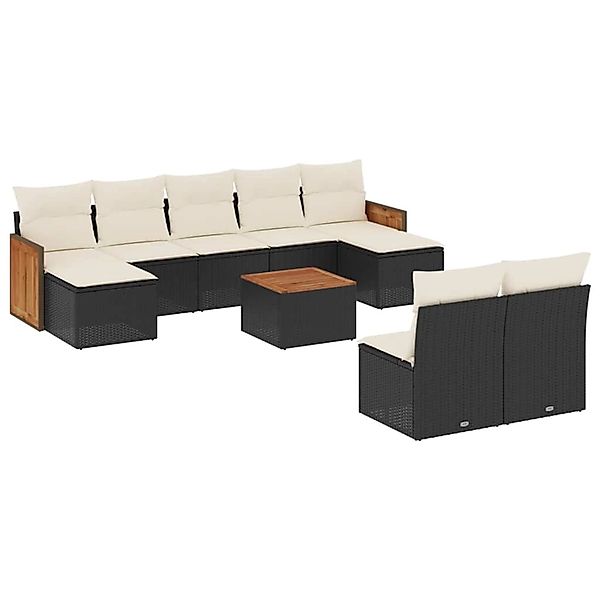 vidaXL 10-Tlg Garten-Sofagarnitur mit Kissen Schwarz Poly Rattan 3260460 günstig online kaufen