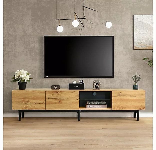 Fangqi TV-Schrank TV-Schrank mit Holzmaserung, variable LED-Leuchten, 175x3 günstig online kaufen