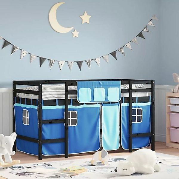 vidaXL Bettgestell Kinderhochbett mit Vorhängen Blau 90x190 cm Massivholz K günstig online kaufen