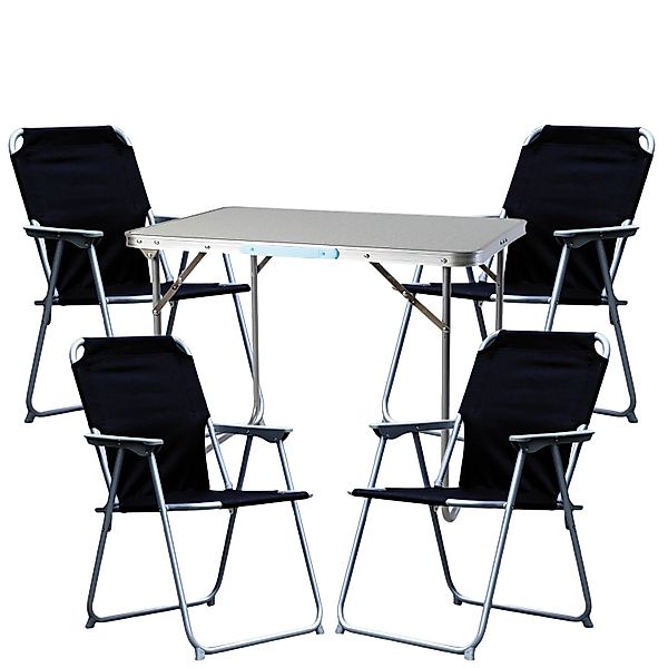 Mojawo 5 Teilig Campingmöbel Set Schwarz Alu mit Tragegriff Camping L70xB50 günstig online kaufen