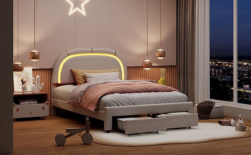 Gdood Polsterbett Stauraumbett Kinderbett LED Stylisches (Verstellbare Kopf günstig online kaufen
