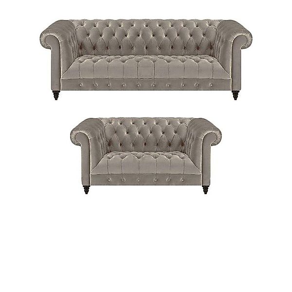 JVmoebel Chesterfield-Sofa Wohnzimmer Komplett 3tlg Sofas Couch Grau Sessel günstig online kaufen