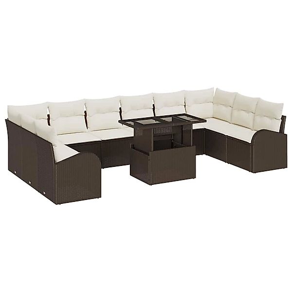 vidaXL Garten-Sofa-Set mit Speicher 11-Tlg Braun Poly Rattan 3357451 günstig online kaufen