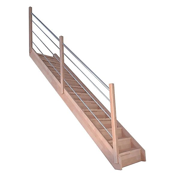 Treppe Mykonos Pro Buche Gerade 80 cm Setzstufen Holz-Edelstahl-Geländer L günstig online kaufen