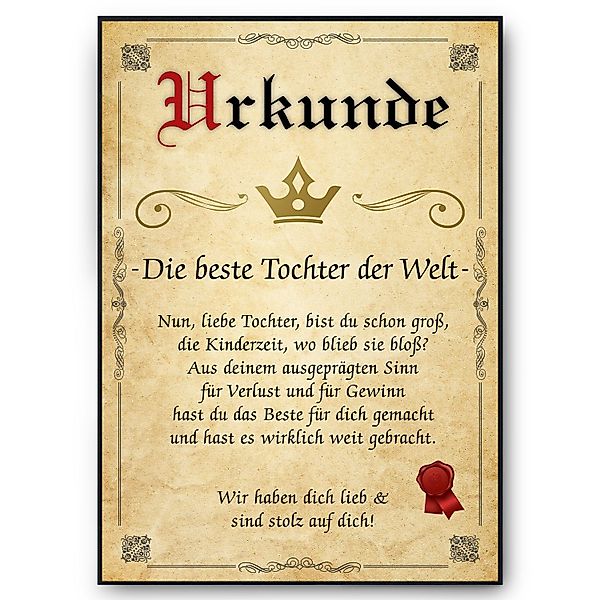 Tigerlino Poster Beste Tochter Urkunde Geschenkidee günstig online kaufen