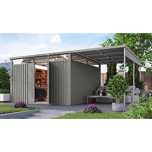 Karibu Gartenhaus Amato 3,5 m. Anbaudach Graualuminium 220 x 342 x 342 cm günstig online kaufen