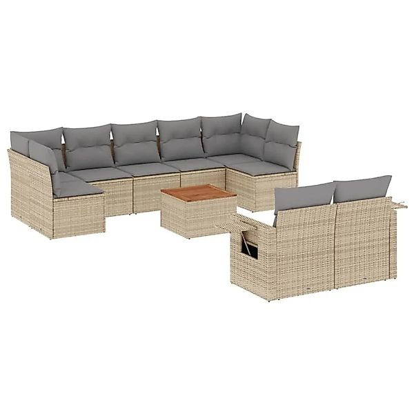 vidaXL 10-Tlg Garten-Sofagarnitur mit Kissen Beige Poly Rattan 3224715 günstig online kaufen