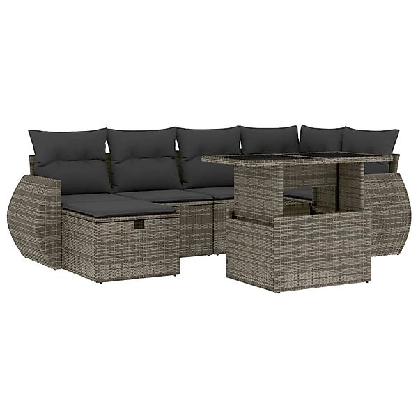 vidaXL 7-Tlg Garten-Sofagarnitur mit Kissen Grau Poly Rattan 3275140 günstig online kaufen