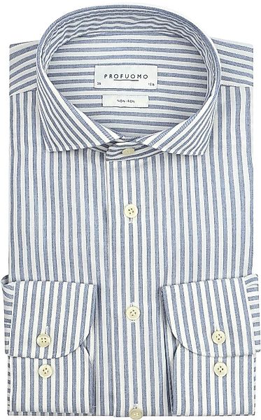 Profuomo Hemd Peached Streifen Flanell Blau - Größe 42 günstig online kaufen