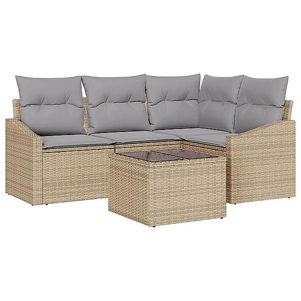 vidaXL Loungesofa 5-teiliges Garten Sofa Set mit Kissen Schwarz Poly Rattan günstig online kaufen