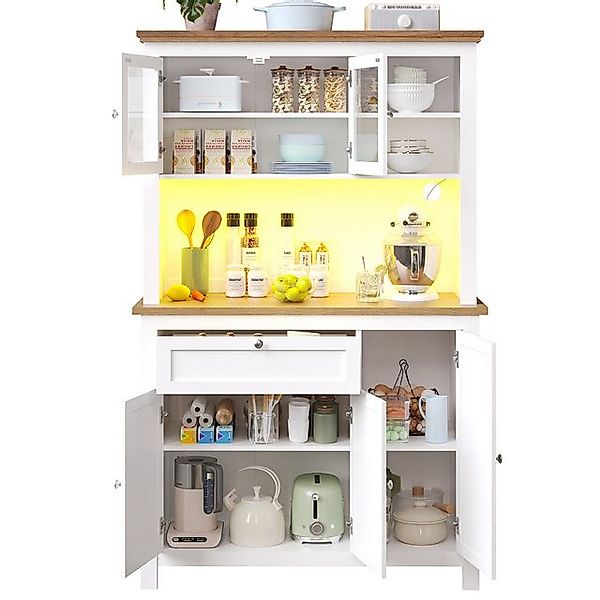 OKWISH Hochschrank Aufbewahrungsschrank,Sideboard (Küchenschrank mit LED-Be günstig online kaufen