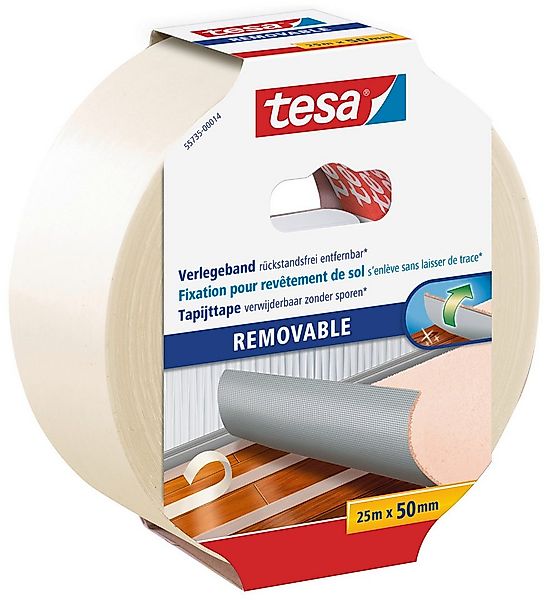 tesa Doppelklebeband REMOVABLE Verlegeband (Packung, 1-St) weiß - 25 m : 50 günstig online kaufen
