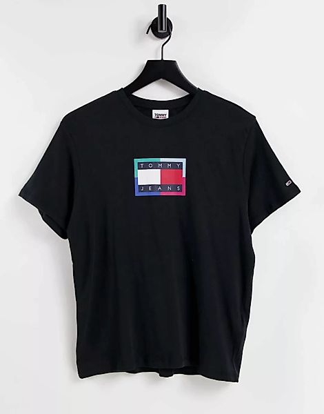 Tommy Jeans – Schwarzes T-Shirt mit Flaggenlogo günstig online kaufen
