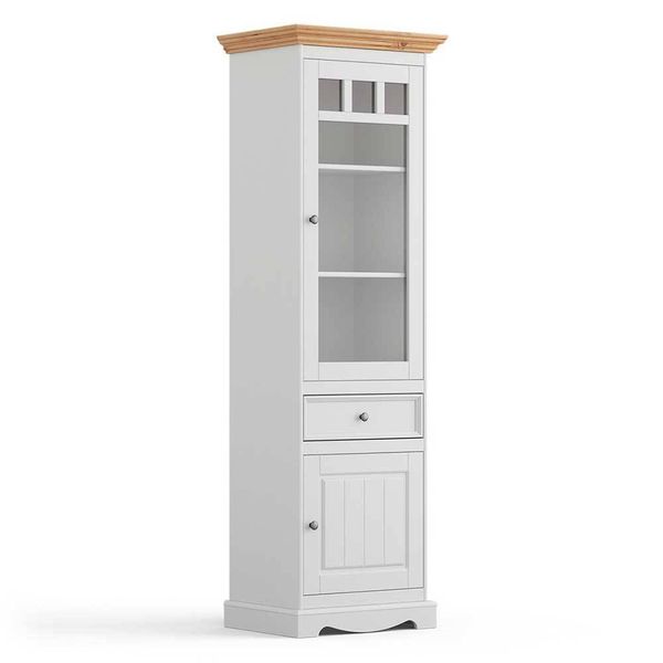 Schrank Vitrine Landhaus schmal aus Kiefer Massivholz 190 cm hoch günstig online kaufen