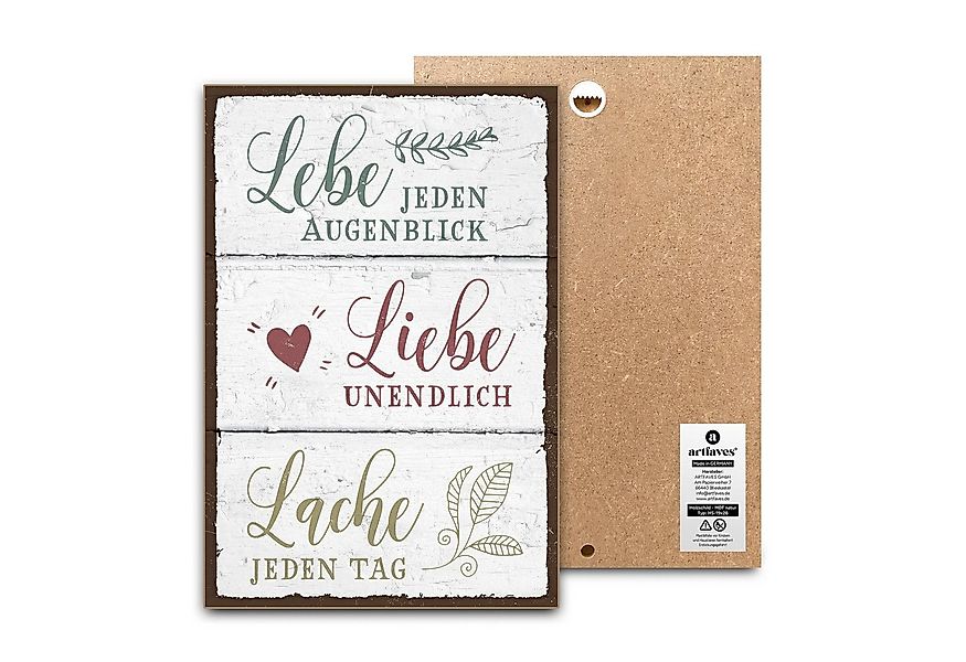 ARTFAVES Holzbild Schild mit Spruch - Lebe Liebe Lache - Glücklichsein, Fam günstig online kaufen