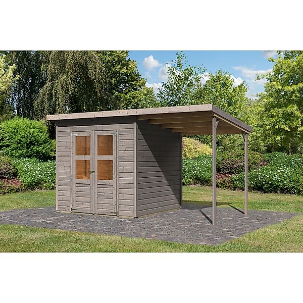 Karibu Gartenhaus Vellinge 4 m. Anbaudach Vorvergraut 219 x 208 x 210 cm günstig online kaufen