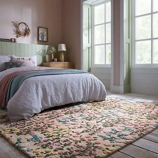 FLAIR RUGS Wollteppich »Emilia Floral«, rechteckig, 9 mm Höhe, Hoch-Tief-St günstig online kaufen