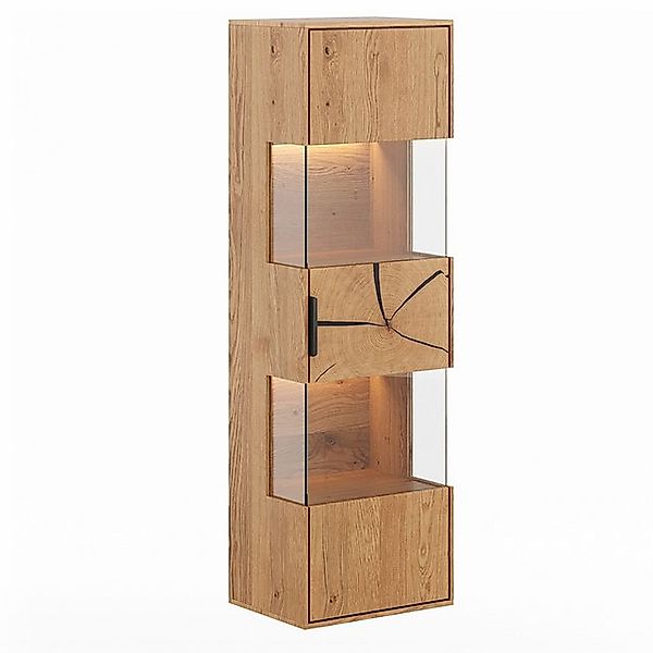 Lomadox Hängevitrine TIVAT-163 Eiche massiv geölt, 43 cm breit, inkl. LED-B günstig online kaufen