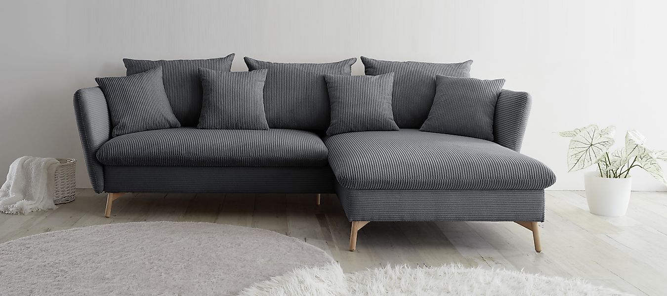andas Ecksofa »MERLE, 258 cm, L-Form, traumhafter Cord,«, mit Bettfunktion günstig online kaufen