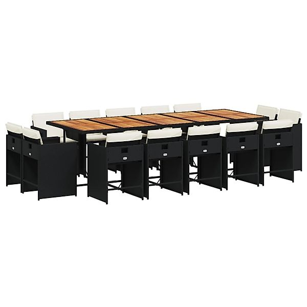 vidaXL 15-tlg Garten-Essgruppe mit Kissen Schwarz Poly Rattan Modell 3 günstig online kaufen