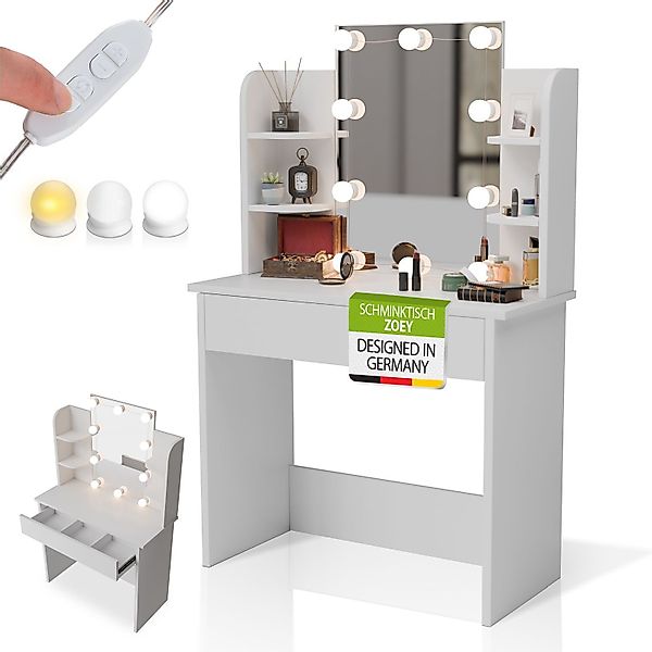 Juskys Schminktisch Zoey, LED-Beleuchtung, viel Stauraum, günstig online kaufen