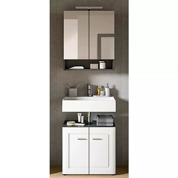 Badmöbelset Gäste WC in Weiß und Grau 60 cm breit (zweiteilig) günstig online kaufen