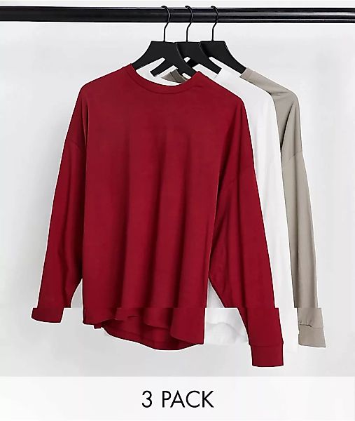 ASOS DESIGN – 3er-Pack langärmlige Oversize-Shirts-Mehrfarbig günstig online kaufen