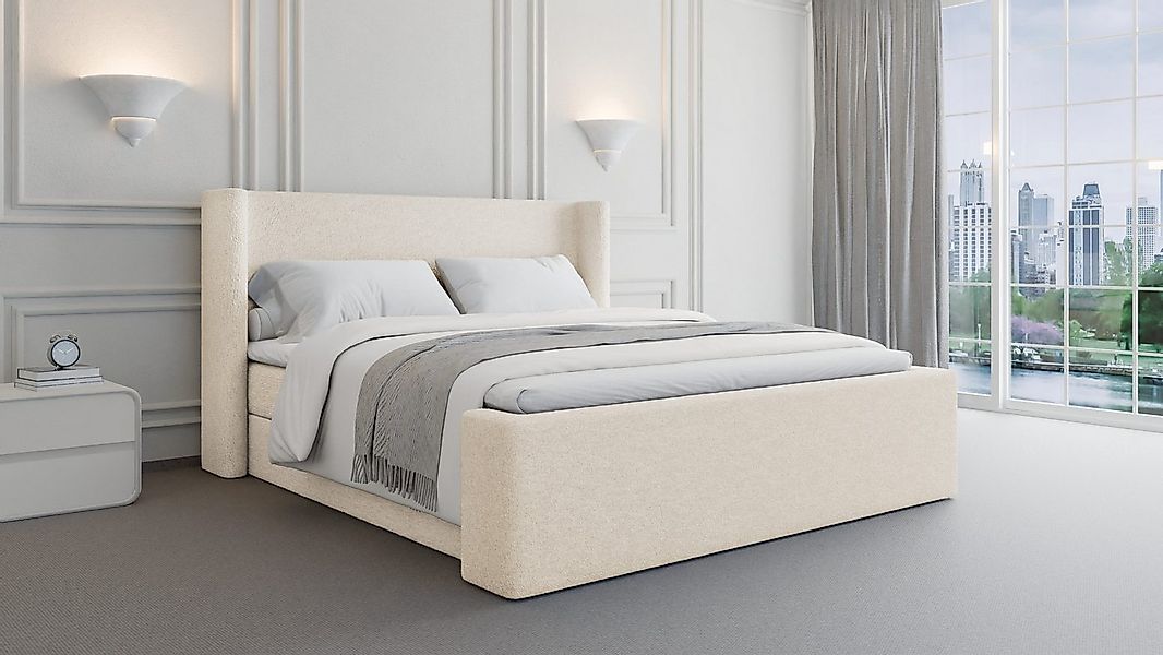 MOEBLO Boxspringbett BETT 09 (Doppelbett mit Bouclé-Stoff, Bettkasten & Top günstig online kaufen