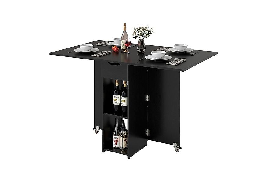 COSTWAY Esstisch, Klapptisch mit 2 Rädern, 2-stufiger Ablagefläche & Schubl günstig online kaufen