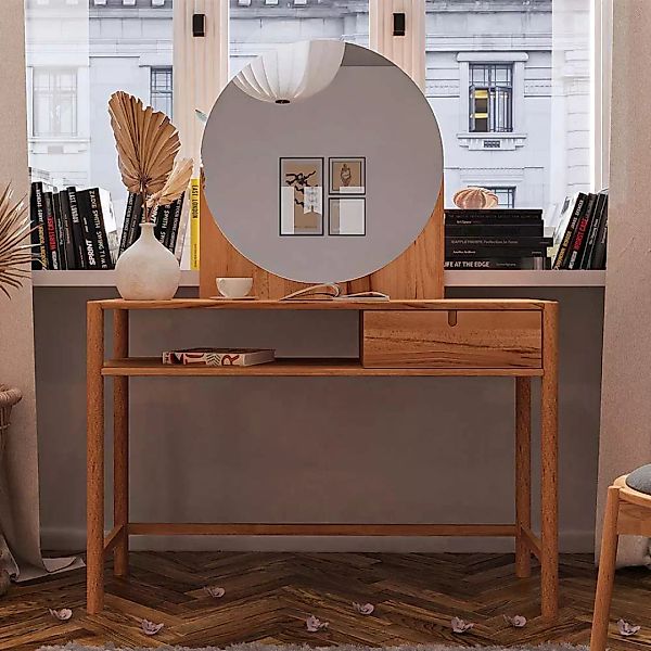 Schminkkonsole mit Spiegel aus Wildbuche Massivholz 120 cm breit günstig online kaufen