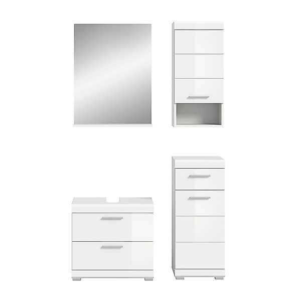 Badkombination 4-teilig mit Spiegel 112 x 191 x 34 cm Front Weiß Hochglanz günstig online kaufen