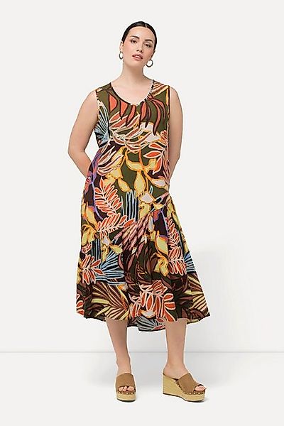 Ulla Popken Maxikleid Kleid Blätter Volantsaum günstig online kaufen