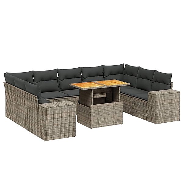 vidaXL 10-Tlg Garten-Sofagarnitur mit Kissen Grau Poly Rattan 3272782 günstig online kaufen