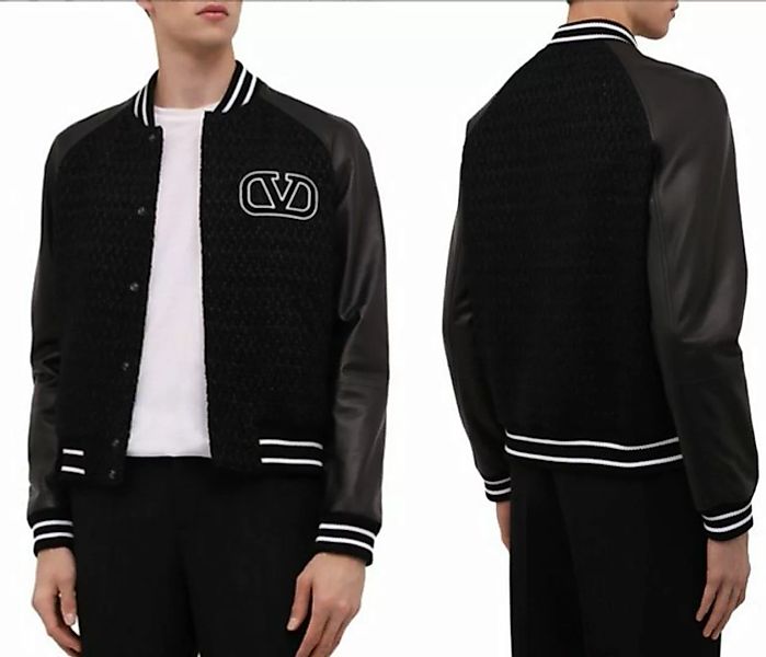Valentino Winterjacke VALENTINO LOGO VARSITY JACKET Tweed Leather Blouson M günstig online kaufen