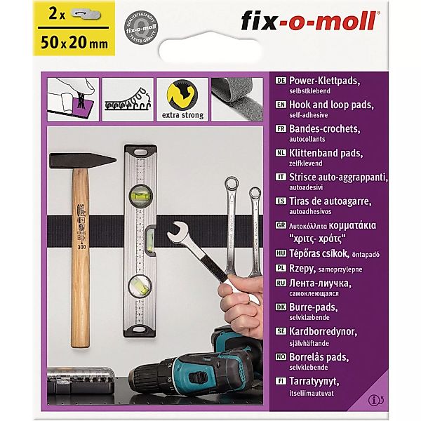 Fix-o-moll Power-Klettpads selbstklebend 2 Sets Schwarz 50 mm x 20 mm günstig online kaufen