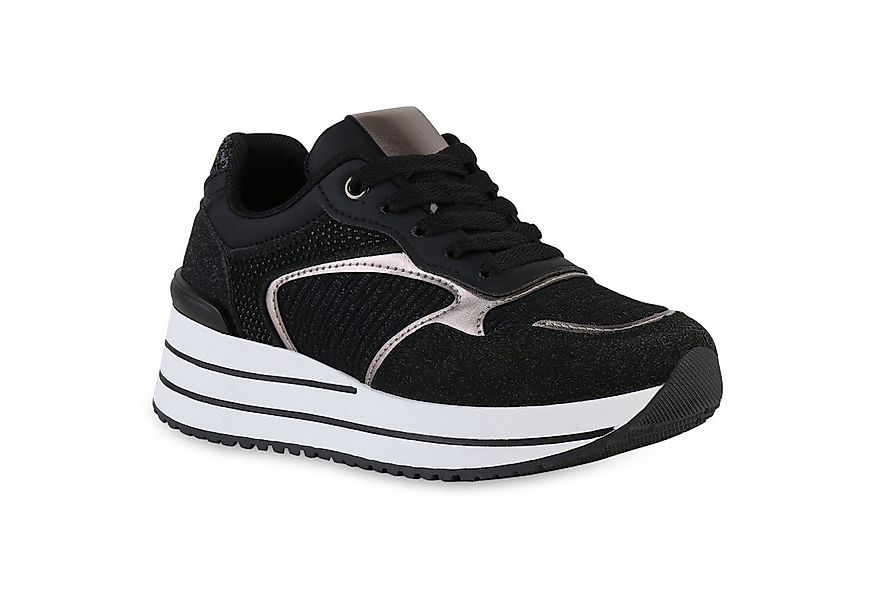 VAN HILL 841563 Plateausneaker Damen Plateau Sneaker Schnürer Glitzer Stras günstig online kaufen