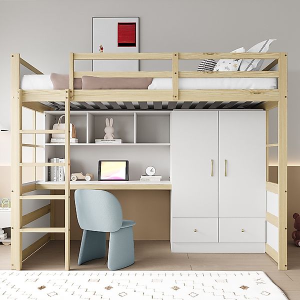 Flieks Hochbett Kinderbett 90x200cm mit Schreibtisch, günstig online kaufen