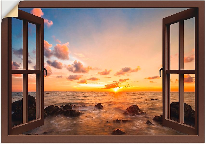 Artland Wandbild »Fensterblick Sonnenuntergang am Meer«, Fensterblick, (1 S günstig online kaufen