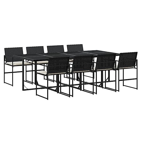 vidaXL 9-Tlg Garten-Essgruppe mit Kissen Schwarz Poly Rattan 3295060 günstig online kaufen