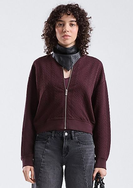 QS Sweatjacke Sweatshirt Sweatshirtjacke im Blousonstyle mit Zopfmuster günstig online kaufen