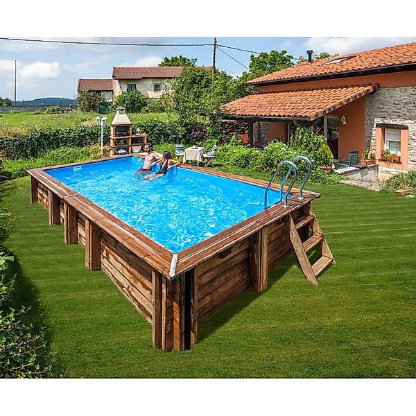 Gre Rechteckpool "MANGO mit Edelstahlleiter" Kiefernholz, BxLxH: 320x618x13 günstig online kaufen