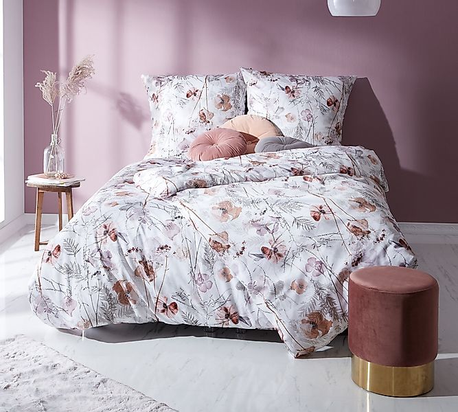 BETTWAESCHE-MIT-STIL Bettwäsche Mako Satin Bettwäsche Mohnblumen, günstig online kaufen