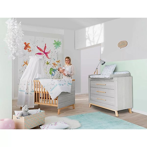 home24 Schardt Kinderzimmer-Set Miami Grey 2-teilig Buche Natur/Grau Melami günstig online kaufen