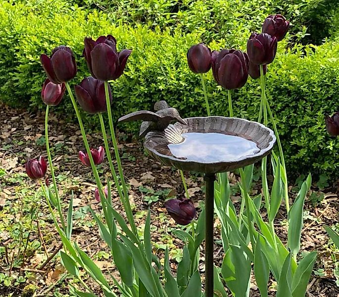 Vogeltränke Gartenstecker Vogelbad mit Stab Futterstation Antik-Stil 100cm günstig online kaufen