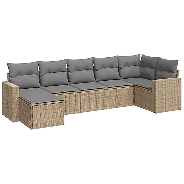 vidaXL 7-Tlg Garten-Sofagarnitur mit Kissen Beige Poly Rattan 3251616 günstig online kaufen