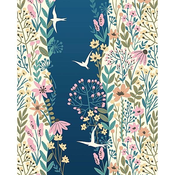 Komar Fototapete Blumen und Vögel Multicolor 200 x 250 cm 611183 günstig online kaufen