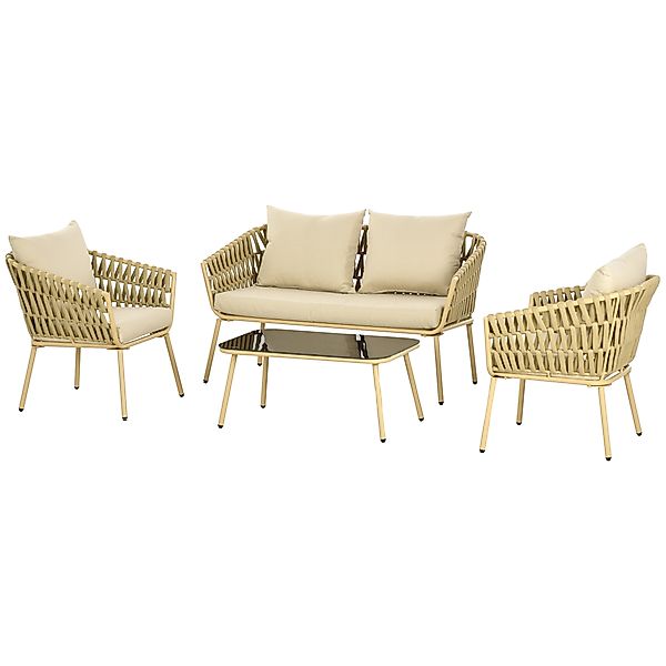 Outsunny 4 tlg Rattan Gartenmöbel Set Sitzgruppe mit 1 Couchtisch 2 Sesseln günstig online kaufen