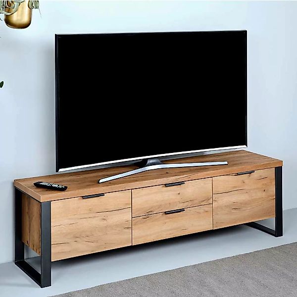 TV Kommode in Eichefarben und Schwarz 45 cm hoch günstig online kaufen