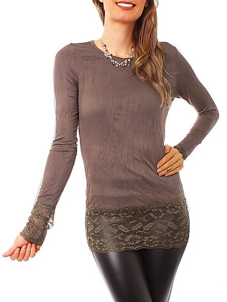 Muse Rundhalsshirt Langarm Longshirt mit Spitzensaum 0998 günstig online kaufen