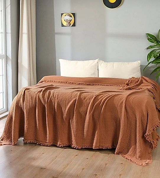 Wohndecke Musselin Wohndecke in Karamell Braun in 3 Größén, Sandiik günstig online kaufen